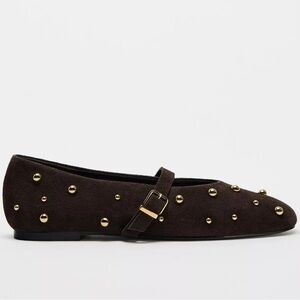 Zara Brown Flats with Gold Studs